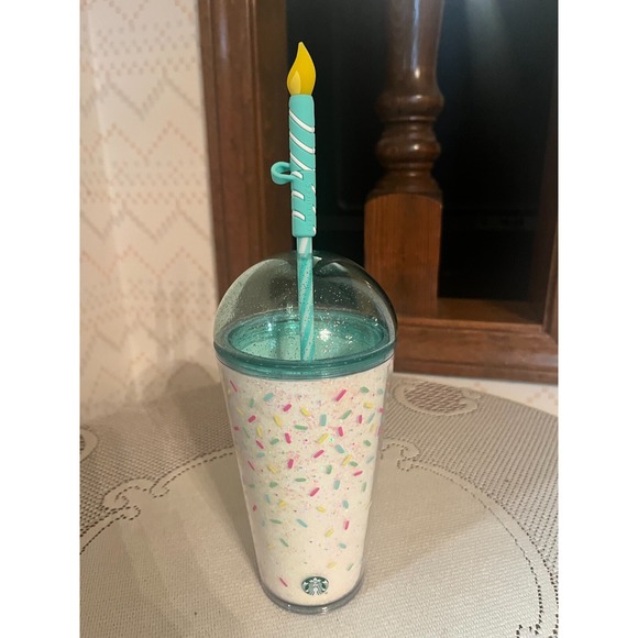 Starbucks Summer 2025 Glitter Dome W/Birthday Candle Straw‎ Topper 16 Oz Tumbler